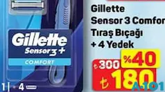 GİLLETTE SENSOR3+ COMFORT TIRAŞ BIÇAĞI +4 YEDEK fiyat ve kampanya bilgisi